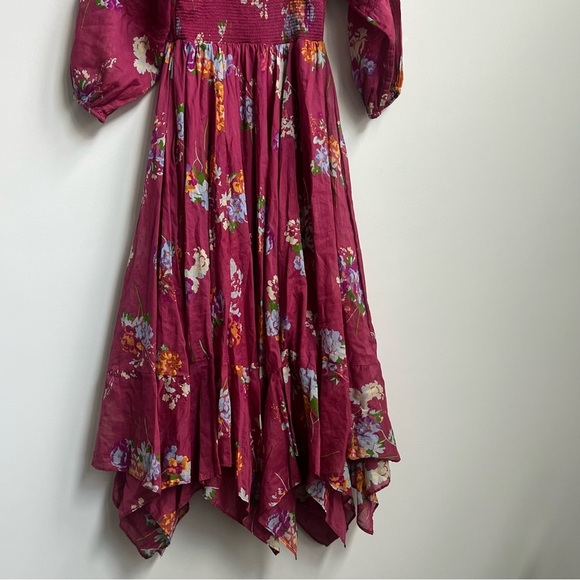 Free People Morning Glory Floral Maxi Dress Earth Red Smocked Handkerchief M - Picture 9 of 14